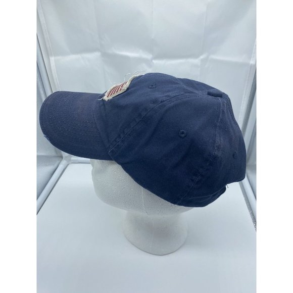 Blue Cotton Baseball Hat Tattered w/ American Flag Cap Adjustable Strap-back - Picture 4 of 6